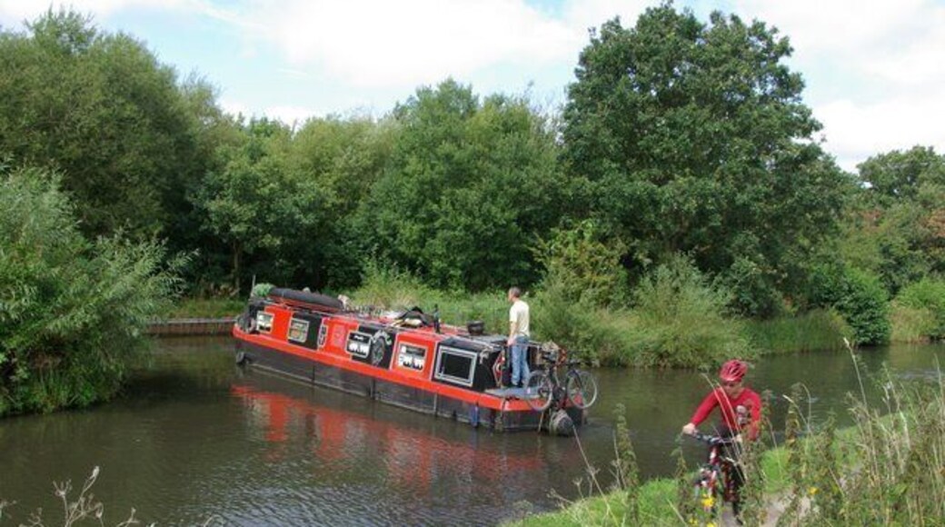Winding hole on the Birmingham and Fazeley canal Winding holes are used by canal boats to turn around on the narrow canal.