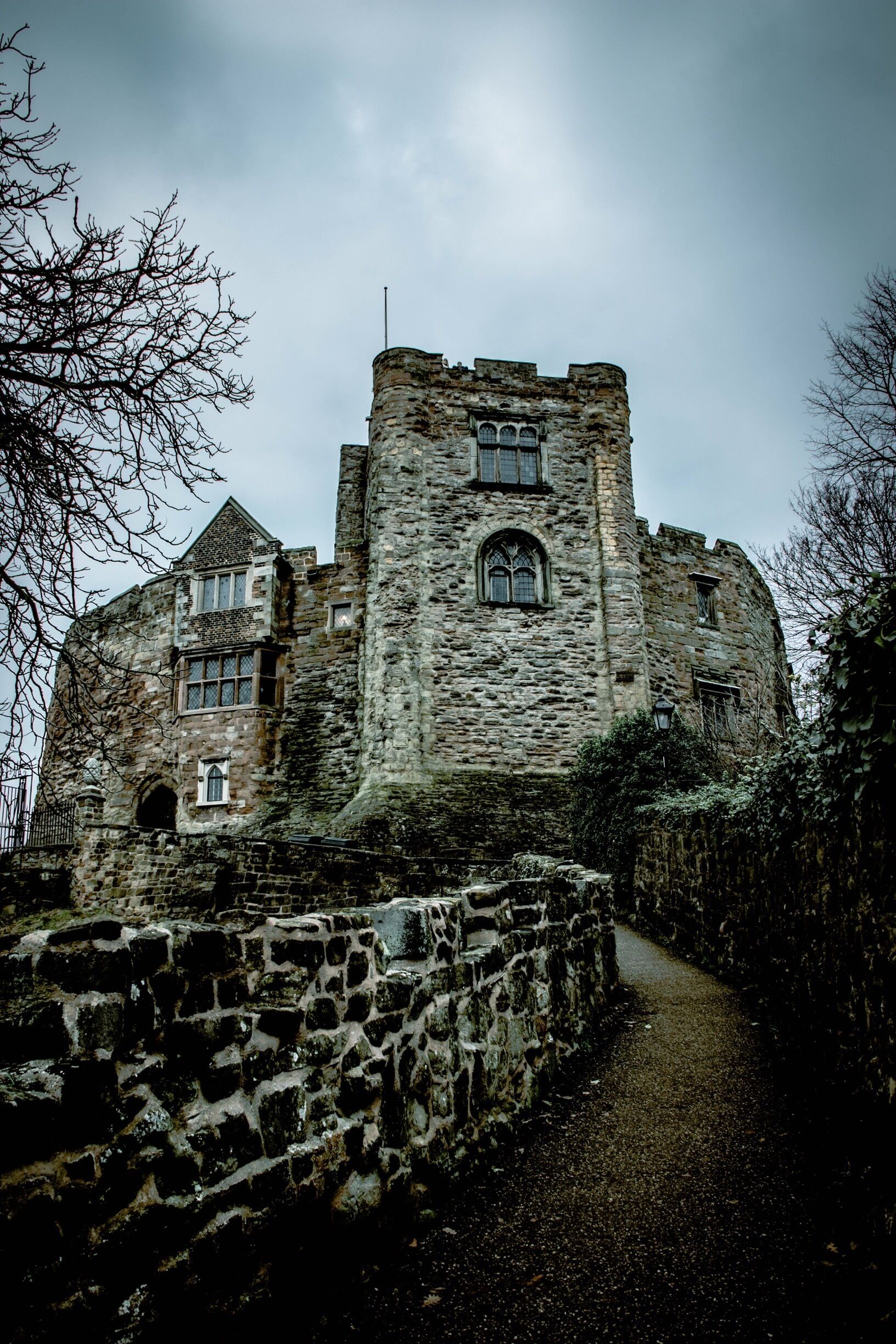Tamworth Castle, captured from base of the slope that leads to views across Tamworth and the entrance to the inside of the castle.