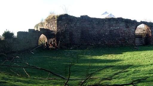Curtain Wall, Kingsbury Old Hall. This marvellous old wall with two extant arches partially surrounds 1073303. It appears that the old hall itself is finally undergoing some renovation, and not before time - its roof can just be seen in this image as rather ghostly triangles peeping above the wall. For many years this was used as a farmhouse with the farmer specialising in pigs. I'm pretty sure that he was the farmer who used to collect the leftovers from the school dinners which were put in the "swill bins" at 285527 and probably numerous other schools in the area. I wonder if such sensible recycling goes on today - it's probably against some law these days.