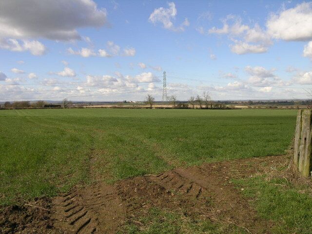 Tyre Tracks and Field. The power station in the distance is at Rugeley some 11 miles away.