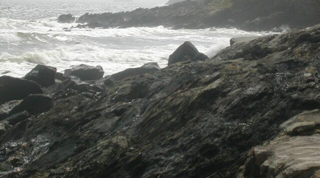 Perbargus Point West Portholland Looking west from the Portholland sea defence wall to Perbargus Point with Shag Rock a mile or so distant.