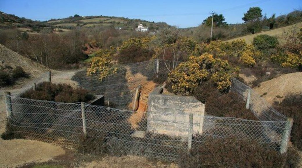 Bread and Cheese Shaft, Nangiles. Adjacent to both the lane and the public bridleway, this open shaft on Nangiles Mine, near to Wheal Edward, is named after the Bread and Cheese mineral lode which traverses the mine sett at this point.