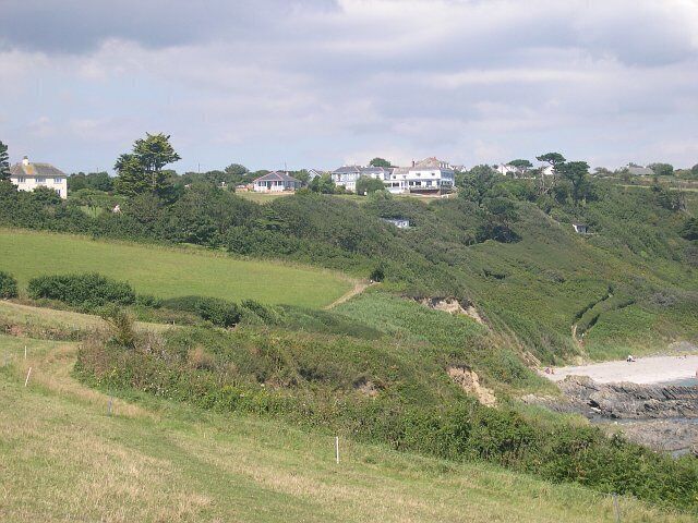 Hotels above Porthbean Beach. It's a long way back up for the weary sunbather!