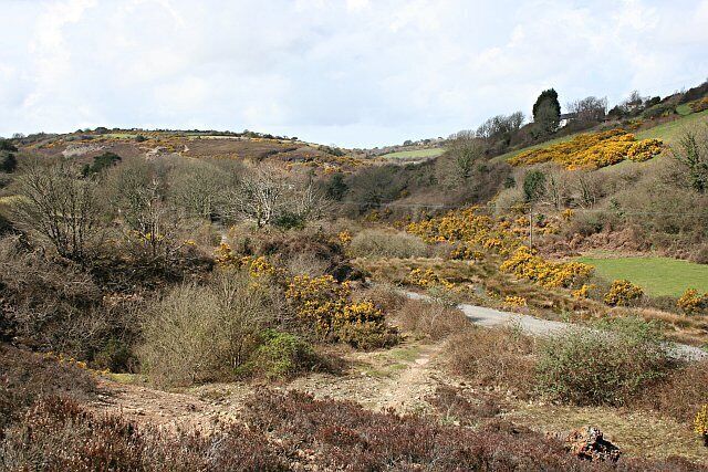 Poldice Valley near Hale Mills. The only road up this valley is an unmetalled track.