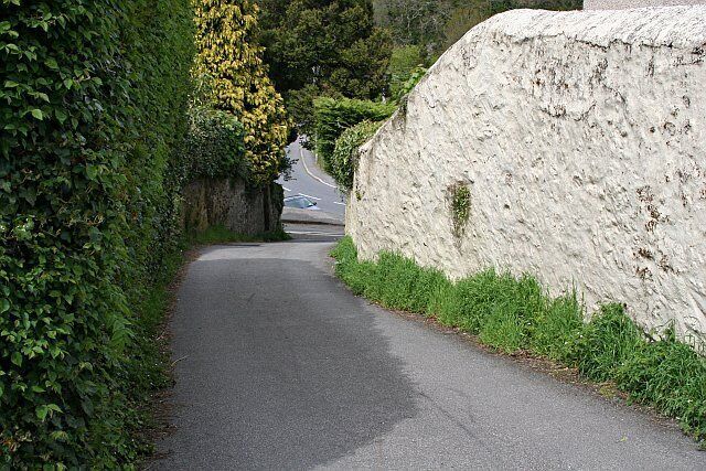Narrow Lane, Ponsanooth. The centre of the village of Ponsanooth is criss-crossed by narrow lanes, barely more than footpaths. This one leads steeply down to the main road in the valley floor.