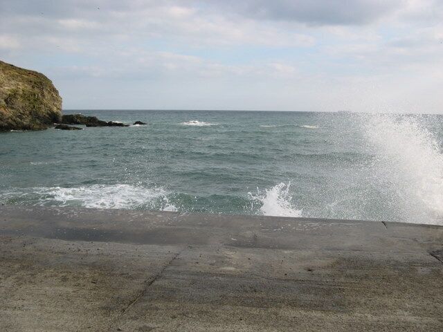 The concrete sea wall at East Portholland on a "wavy" day A few seconds after we got quite wet