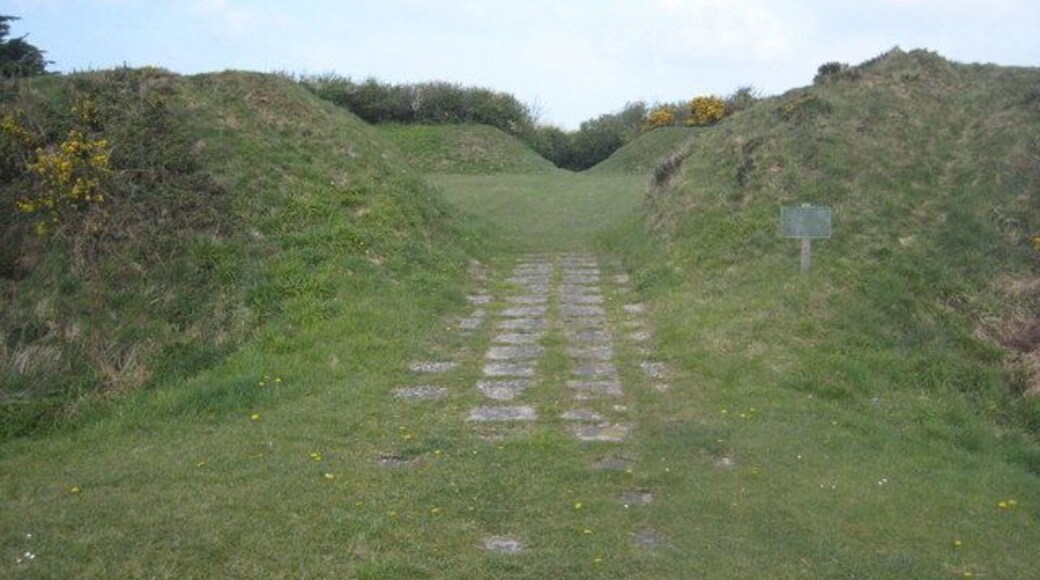 Entrance to St Piran's Round. St Piran's Round is the best surviving example of a plen an gwary - medieval amphitheatre, or playing place. Cornish language miracle plays were enacted in such places in Mid and West Cornwall throughout the Middle Ages. Some believe that this one was constructed solely for this purpose but it does seem likely from its form that it might originally have been an Iron Age or Romano-British enclosure. It is still used for the performance of miracle plays and it has also been used on five occasions in recent years for the staging of the annual Cornish Gorseth.