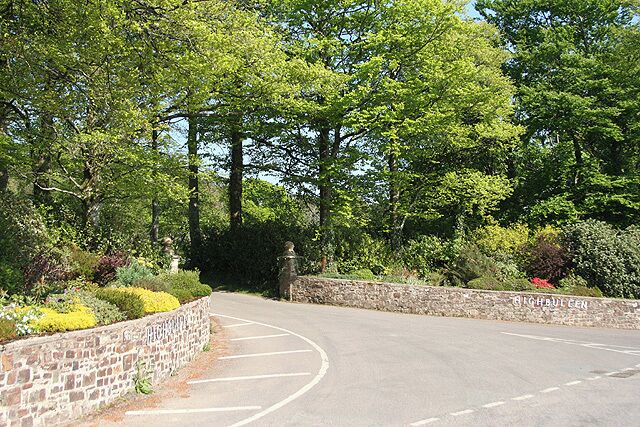 Chittlehamholt: Highbullen entrance Highbullen is a country house hotel, with golf and country clubs. Looking east-south-east