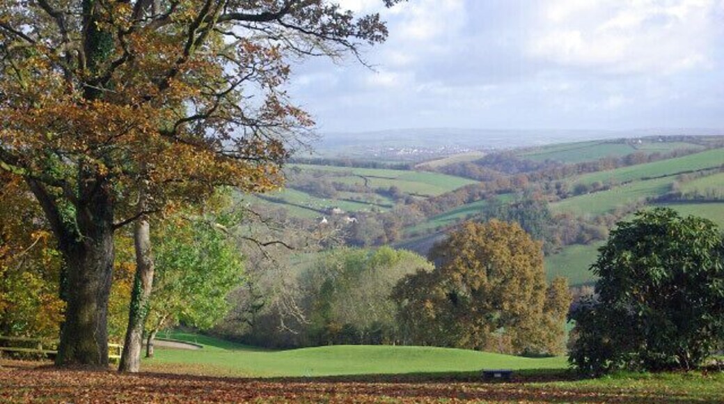 Highbullen Golf Course A carpet of fallen leaves covers Highbullen's golf course, except the greens and fairways which are kept immaculately clear. The Mole Valley lies beyond.