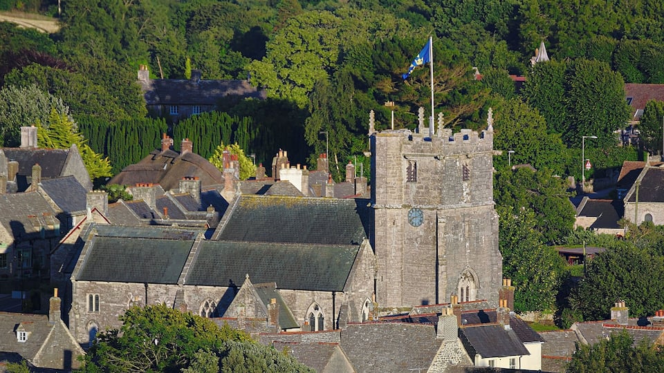 Photo of the Church in Corfe, 27, East Street taken from a nearby hill Wikidata has entry Q26413487 with data related to this item.