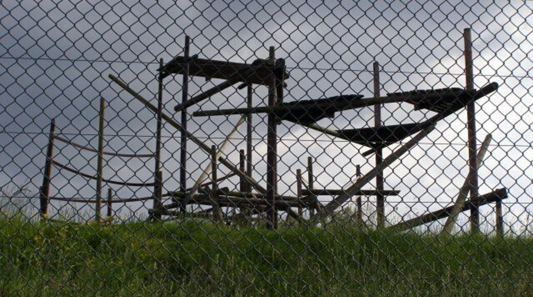 Orangutan enclosure, Monkey World Monkey World is an ape and monkey sanctuary and zoo, open to the public. The apparatus in this photo is made of wood and old fire hoses, for the enjoyment of the dozen or so orangutans who live here.