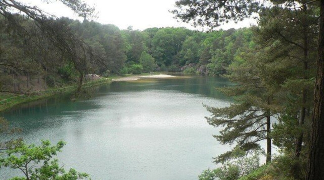 Furzebrook: Blue Pool Blue Pool is a remnant of a Purbeck clay pit which was in use from the 16th to 19th centuries and survives only because the prospectors couldn't be bothered to fill in what they left behind.