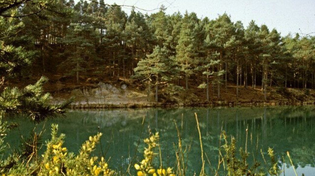 Blue Pool, Furzebrook, Dorset The Blue Pool, near Furzebrook is situated in the area known as the Isle of Purbeck in Dorset. The title 'Blue' comes about because there is in suspension in the water minute particles of clay which variously diffract the light giving colours from 'cloudy' grey through green to the superb blue. http://www.isleofpurbeck.com/bluepool.html