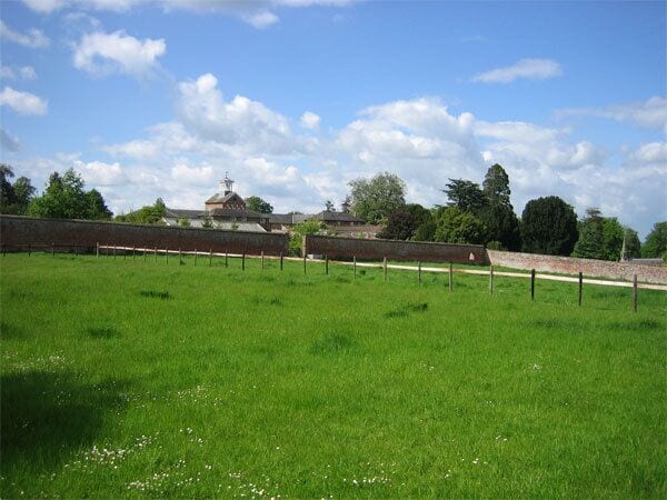 Walled garden, Charborough House The church built by Thomas Erle Drax in 1775 can just be seen on the extreme right. Charborough House is next to it, but just out of the picture.