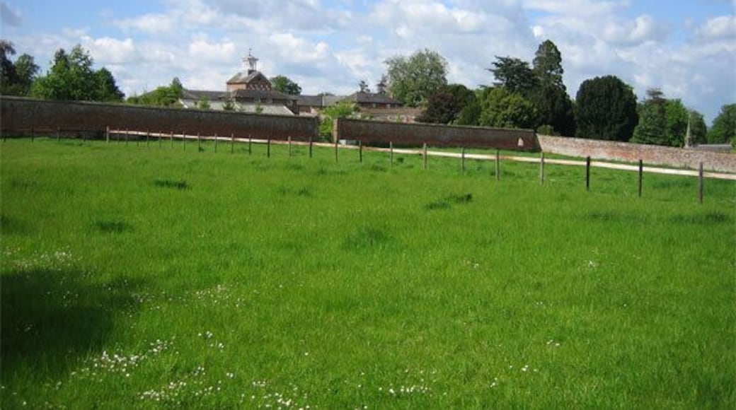 Walled garden, Charborough House The church built by Thomas Erle Drax in 1775 can just be seen on the extreme right. Charborough House is next to it, but just out of the picture.