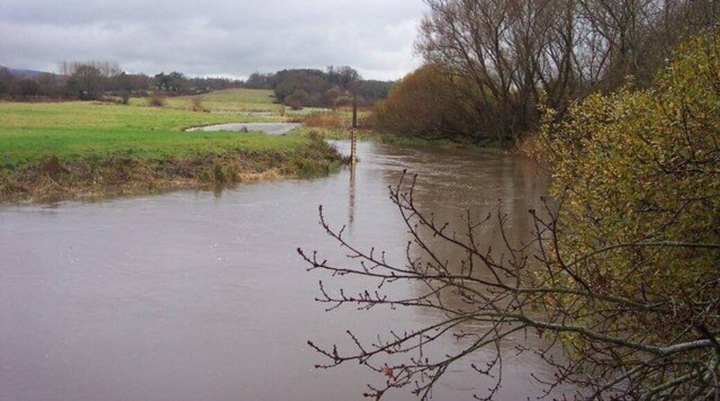 River Frome in flood. Picture taken from Holme Bridge looking upstream.