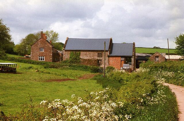 Bathealton: Leigh Farm. A pond to the south west of the farm fed a leat which powered a waterwheel here. A public footpath passes both pond and farm  at this point using the lane leading to the farm  but the wheel and machinery it drove have long gone