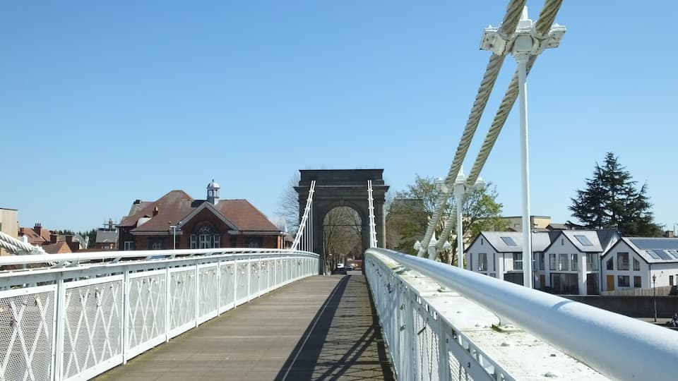 Wilford Suspension Bridge is a combined pedestrian footbridge and aqueduct which crosses the River Trent linking the town of West Bridgford to the Meadows in the city of Nottingham. It also carries a gas main.