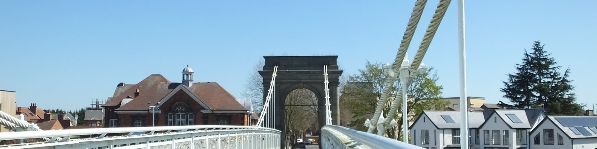 Wilford Suspension Bridge is a combined pedestrian footbridge and aqueduct which crosses the River Trent linking the town of West Bridgford to the Meadows in the city of Nottingham. It also carries a gas main.