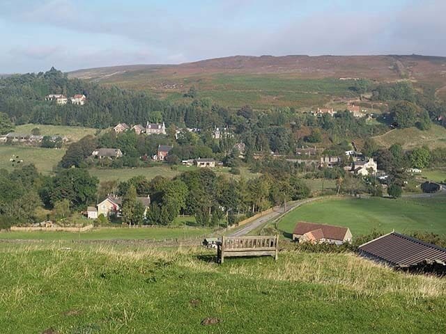 Bench on hillside at Castleton Beside the footpath between High Street and New Road