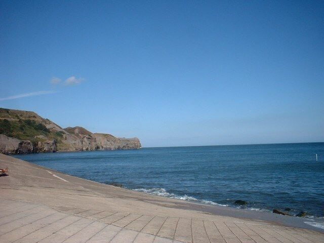 Un paseo marítimo con vista despejada al océano y acantilados rocosos.