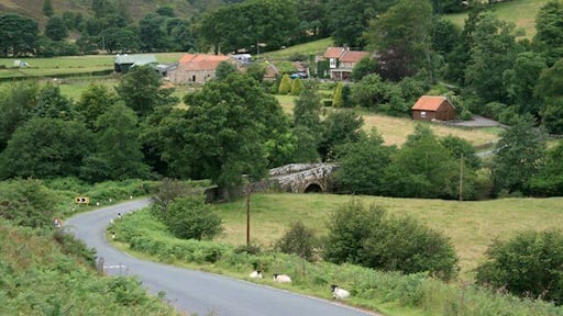 Dibble Bridge Over the River Esk with Dibble Bridge Farm on the far bank.