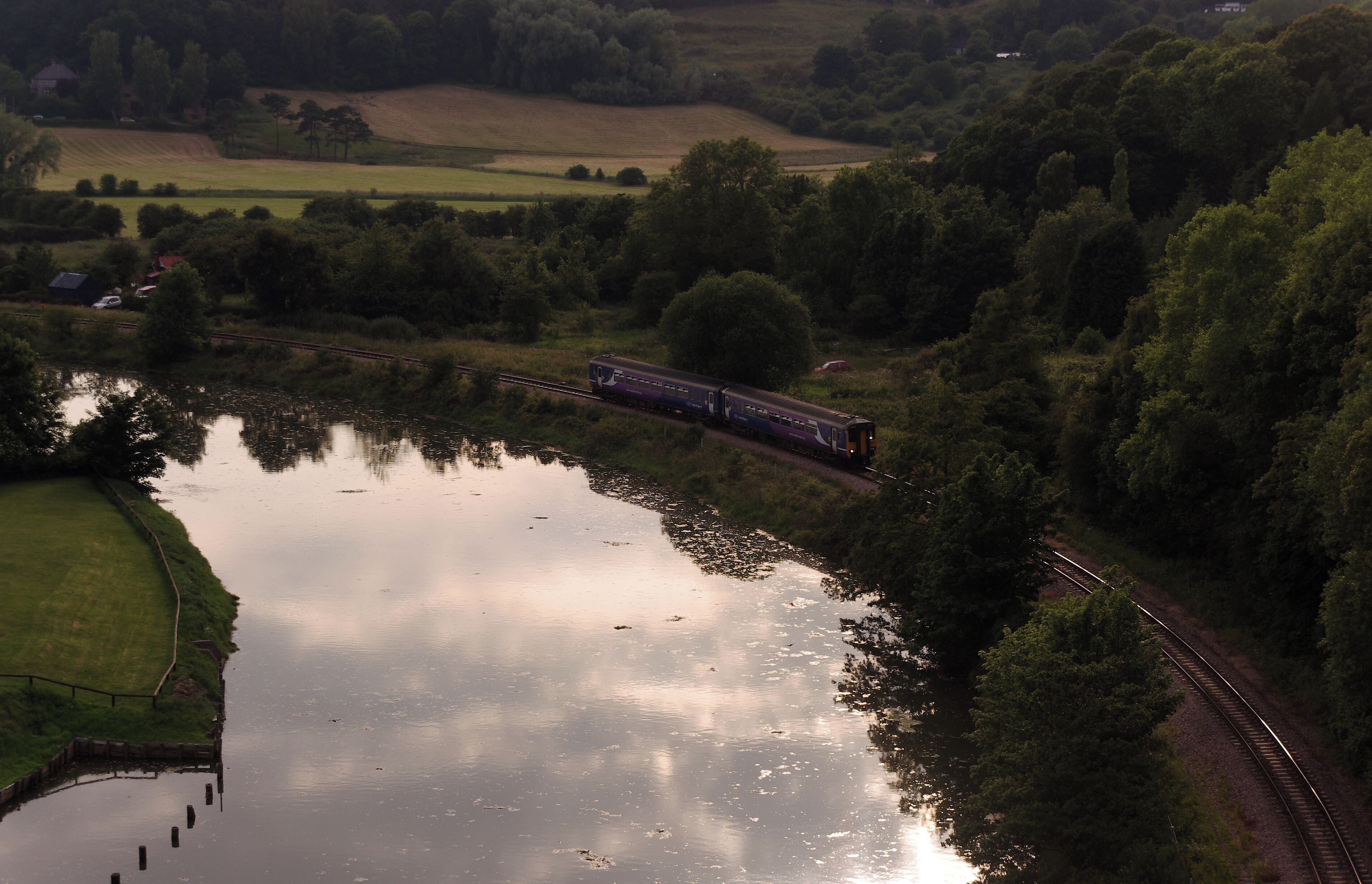 Northern Rail Super Sprinter DMU 156452 approaches the Larpool Viaduct with a service from Middlesborough to Whitby.