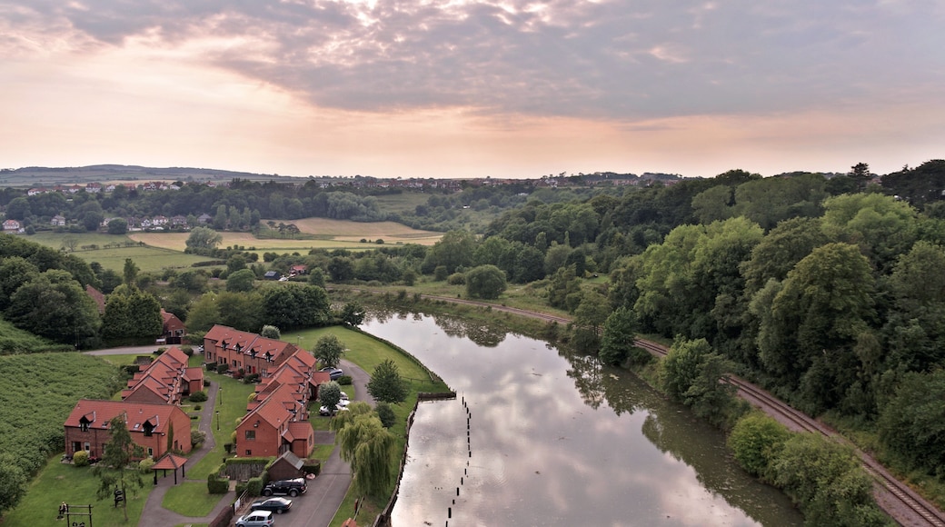View west from the Larpool Viaduct (originally the Scarborough and Whitby Railway) across the River Esk (and the Esk Valley Line).