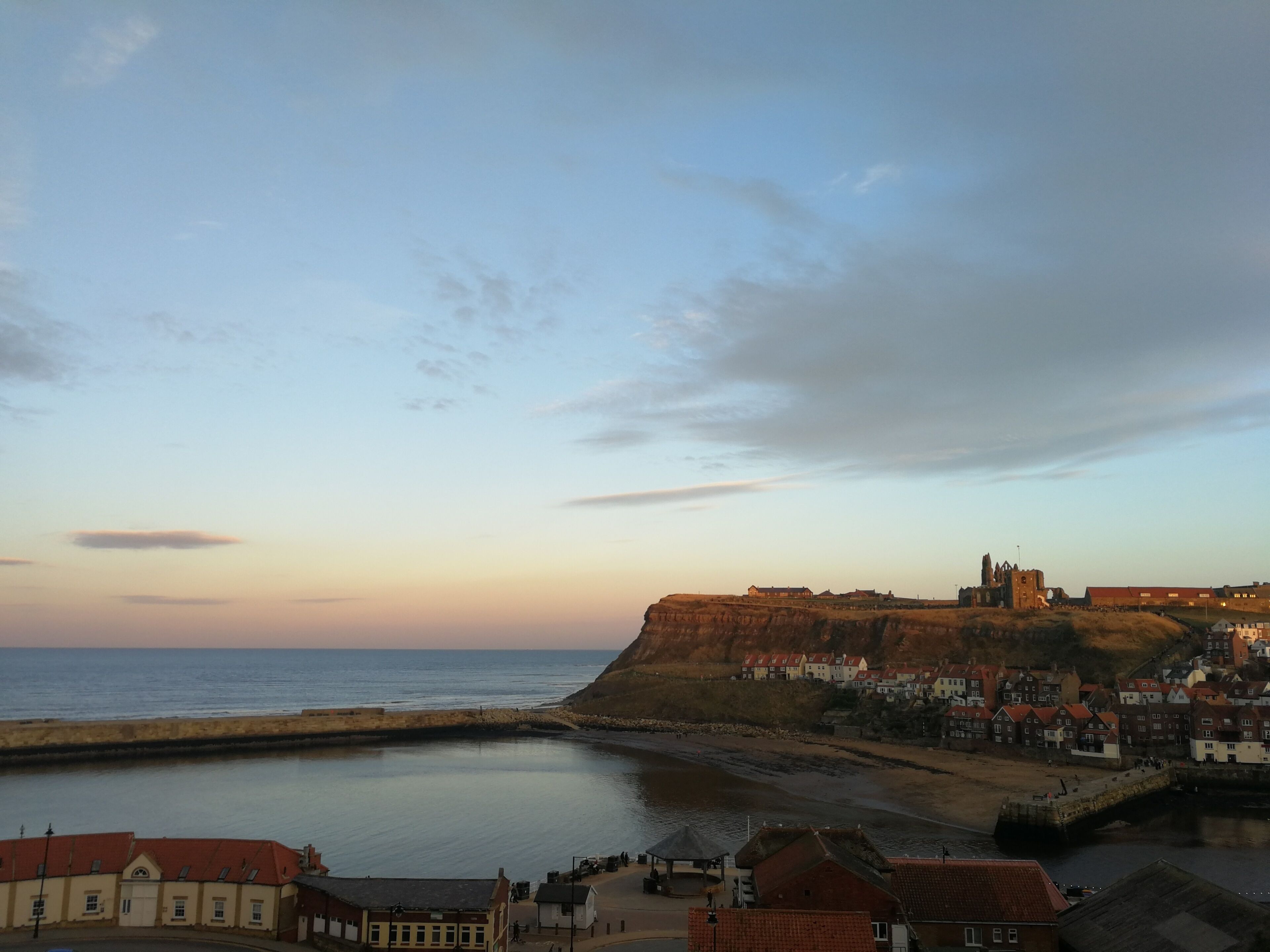 Whitby Abbey, at sunset, as seen from the Whale Bones. 