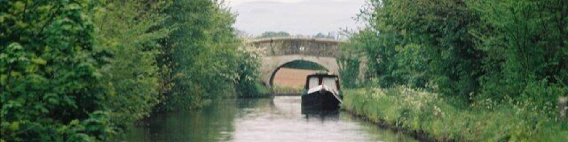 Llangollen Canal - Cornhill Bridge. Looking west to Cornhill Bridge and the distant Welsh hills.