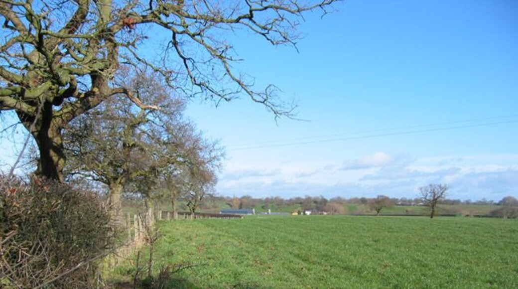 Pasture near Gipsy Corner Winter sun on rolling pasture. View east from the lane between Higher Wych and Iscoyd Park. The footpath to Bryn Owen runs on the far side of the field boundary. The farm in the valley is Wolvesacre Hall