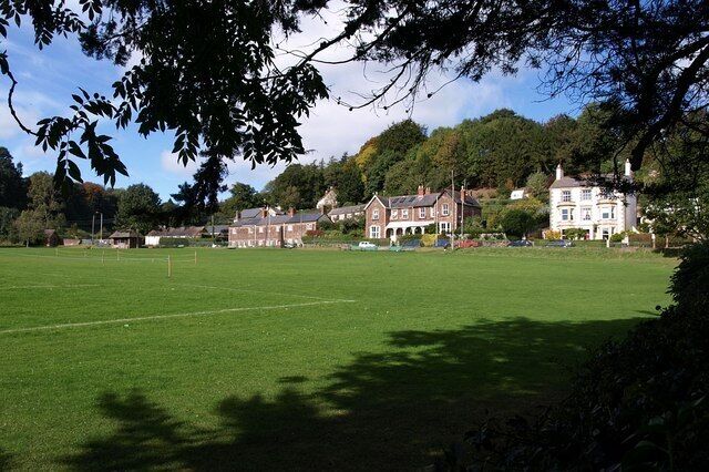 Wiveliscombe Recreation Ground. A view across the ground to houses on West Road (the B3227) from the footpath mentioned in 1520395.