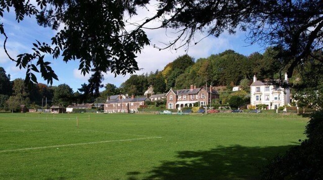 Wiveliscombe Recreation Ground. A view across the ground to houses on West Road (the B3227) from the footpath mentioned in 1520395.