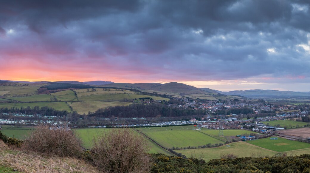 Sunset Panorama over the Cheviots and Glendale / at Wooler a small market town in Northumberland, England and lies at the edge of Northumberland National Park in the foothills of the Cheviots