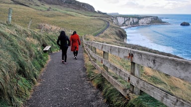 A coastal path with cliffs and the ocean.