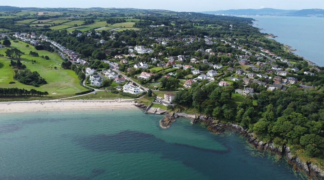 Bird's eye view of Helens Bay coastal Village in County Down, Ulster, Northern Ireland