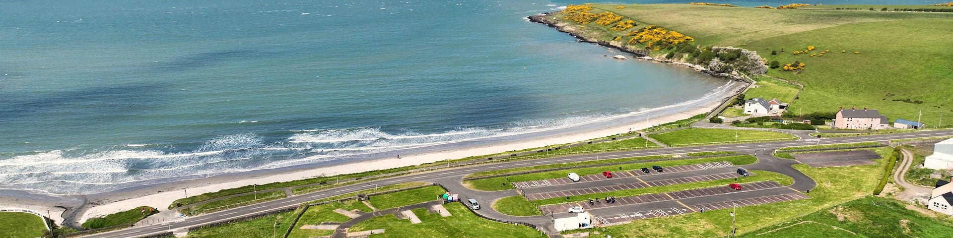 Aerial view of Browns Bay Beach in Islandmagee Larne Northern Ireland