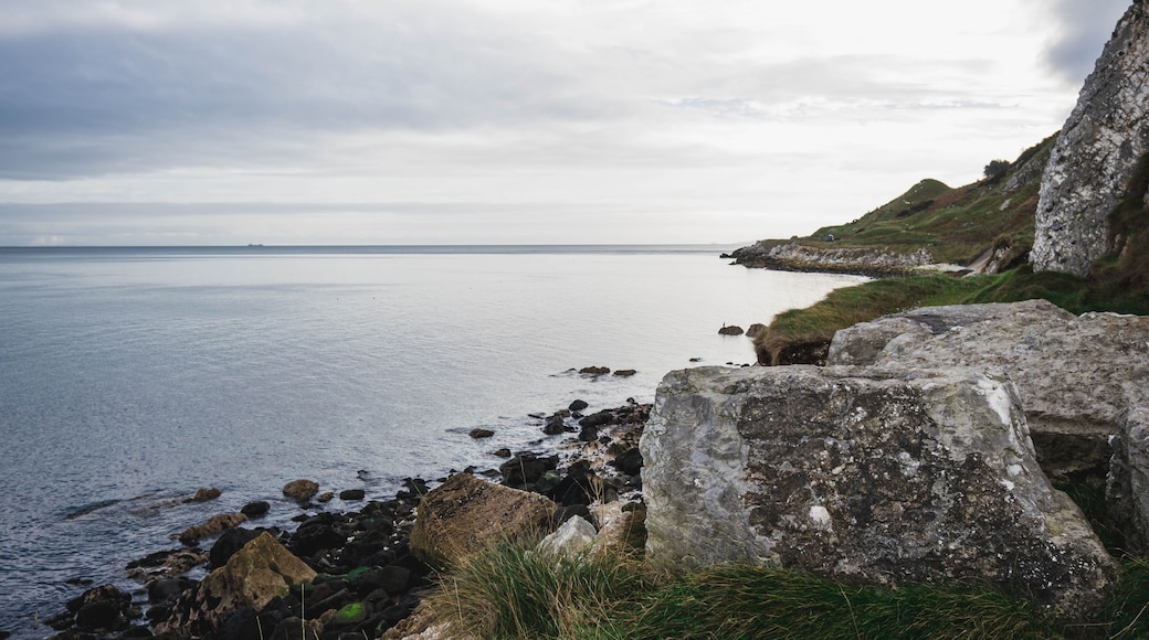 Path Glenarm Coastal Path, south of the village of Glenarm, in Northern Ireland, near the landmark madman's window