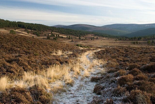 A hilly landscape with a dirt path, sparse vegetation, and distant mountains.