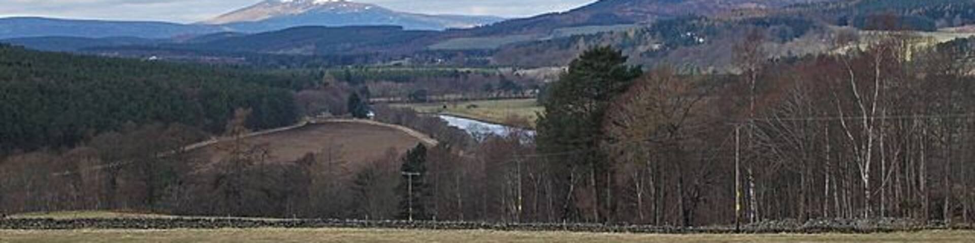 Looking north west from Lower Tillydrine View along the valley of the River Dee as far as Morven (on the skyline).