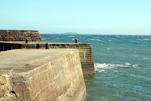 Harbour entrance Cellardyke harbour entrance on a blowy day with May Island in the distance.