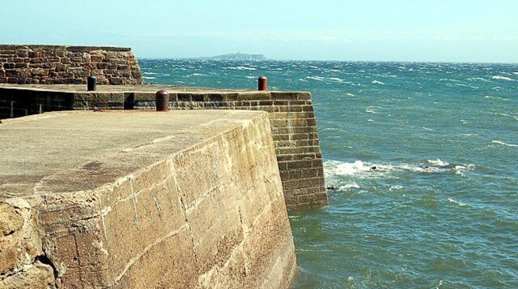 Harbour entrance Cellardyke harbour entrance on a blowy day with May Island in the distance.