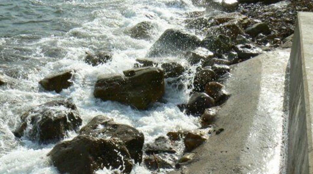 Rock and concrete Sea defences in Cellardyke.