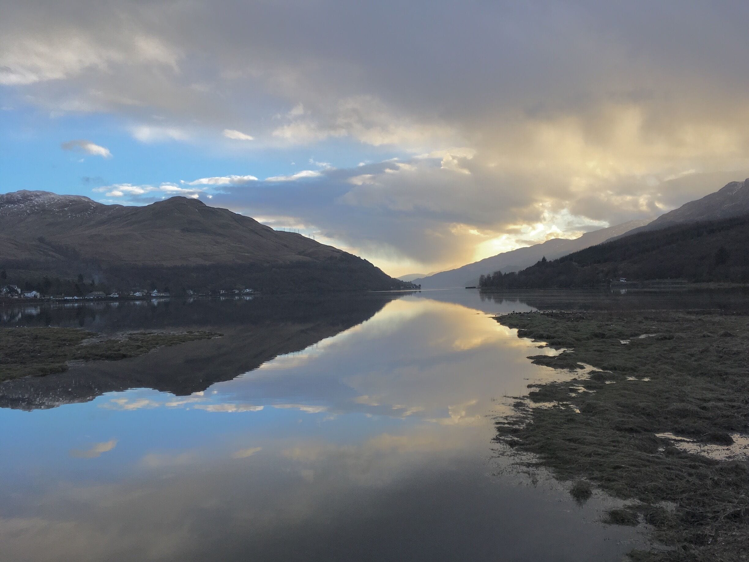 Evening reflections near Loch Lomond in Scotland 