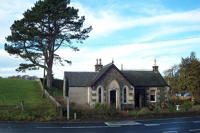Coulter The building opposite the mill has the looks of an early village school.