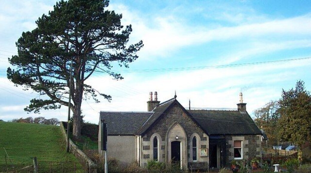 Coulter The building opposite the mill has the looks of an early village school.