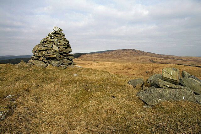The summit cairn on Barscobe Hill The white marked stones on the top of the cairn indicates that this is a favourite perch for birds of prey.