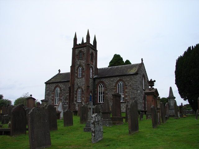Kells Parish Church, New Galloway. Kells Parish Church is a rough granite cruciform kirk, the south limb formed by the battlemented tower. It stands in a fine setting above the Royal Burgh of New Galloway. The churchyard has interesting headstones including an Adam & Eve stone, Martyrs' memorials and a gamekeeper's grave 867126