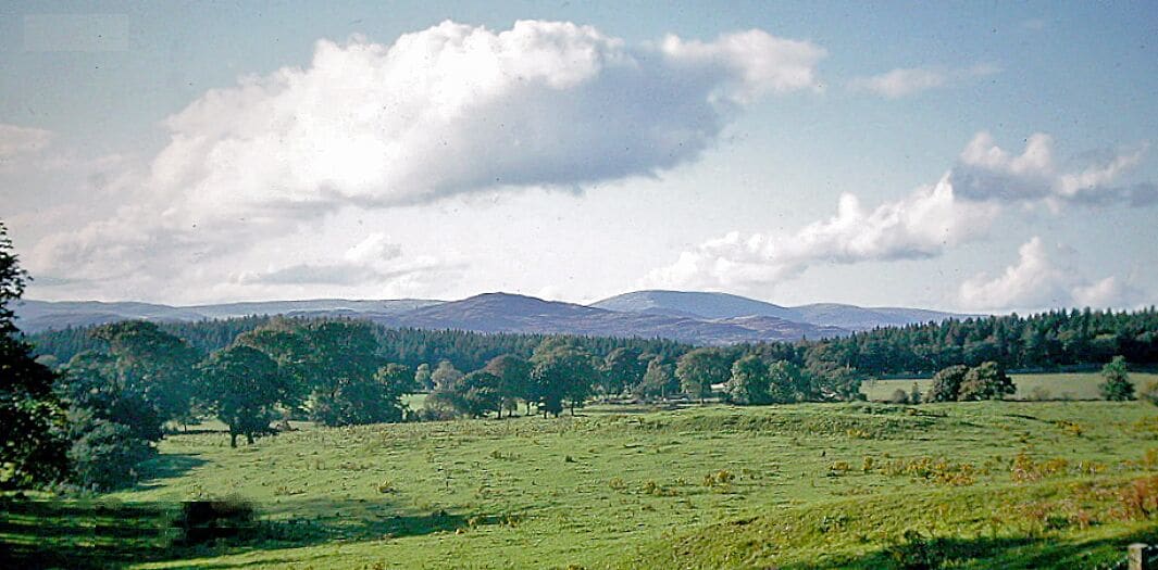 NE from just west of Gatehouse-of-Fleet to hills of Girthon district of Kirkcudbrightshire. View from the A75 (Gretna - Stranraer) road.