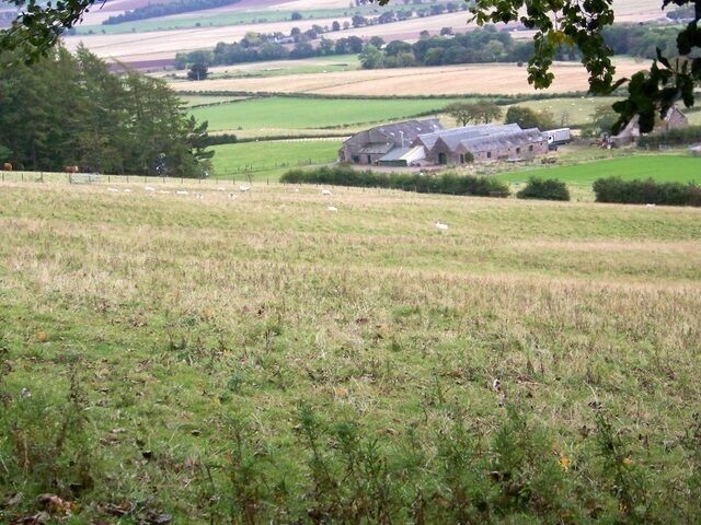 Braes of Fowlis Looking across the fields to the farm buildings at Blairmore.